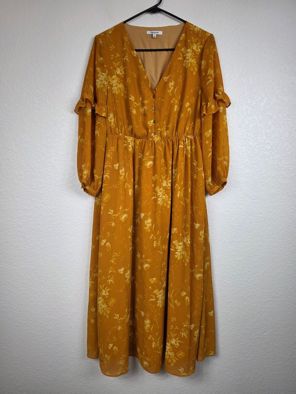 Madewell Mustard Floral Midi Dress Size 4